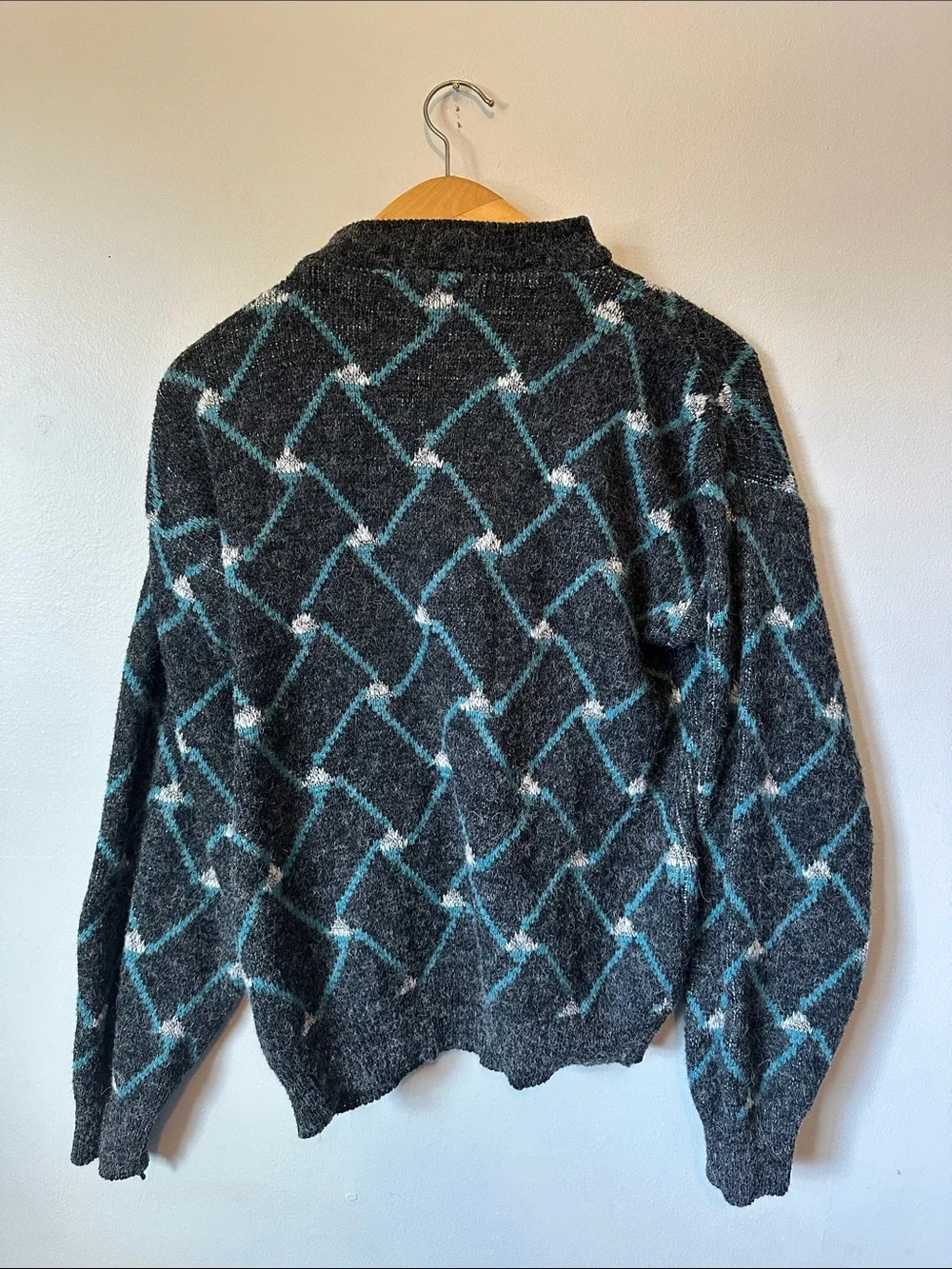 Vintage Style Charcoal Patterned Crewneck Sweater Men's M